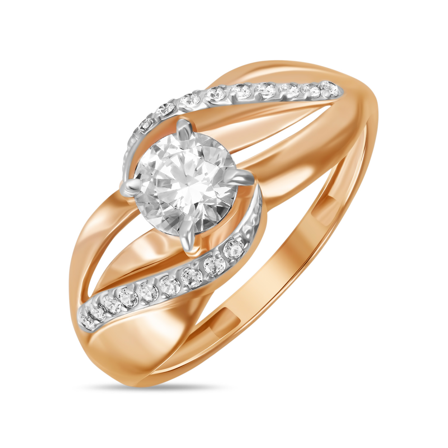 Золотое кольцо c сваровски и фианитами, цвет красный - фото 1