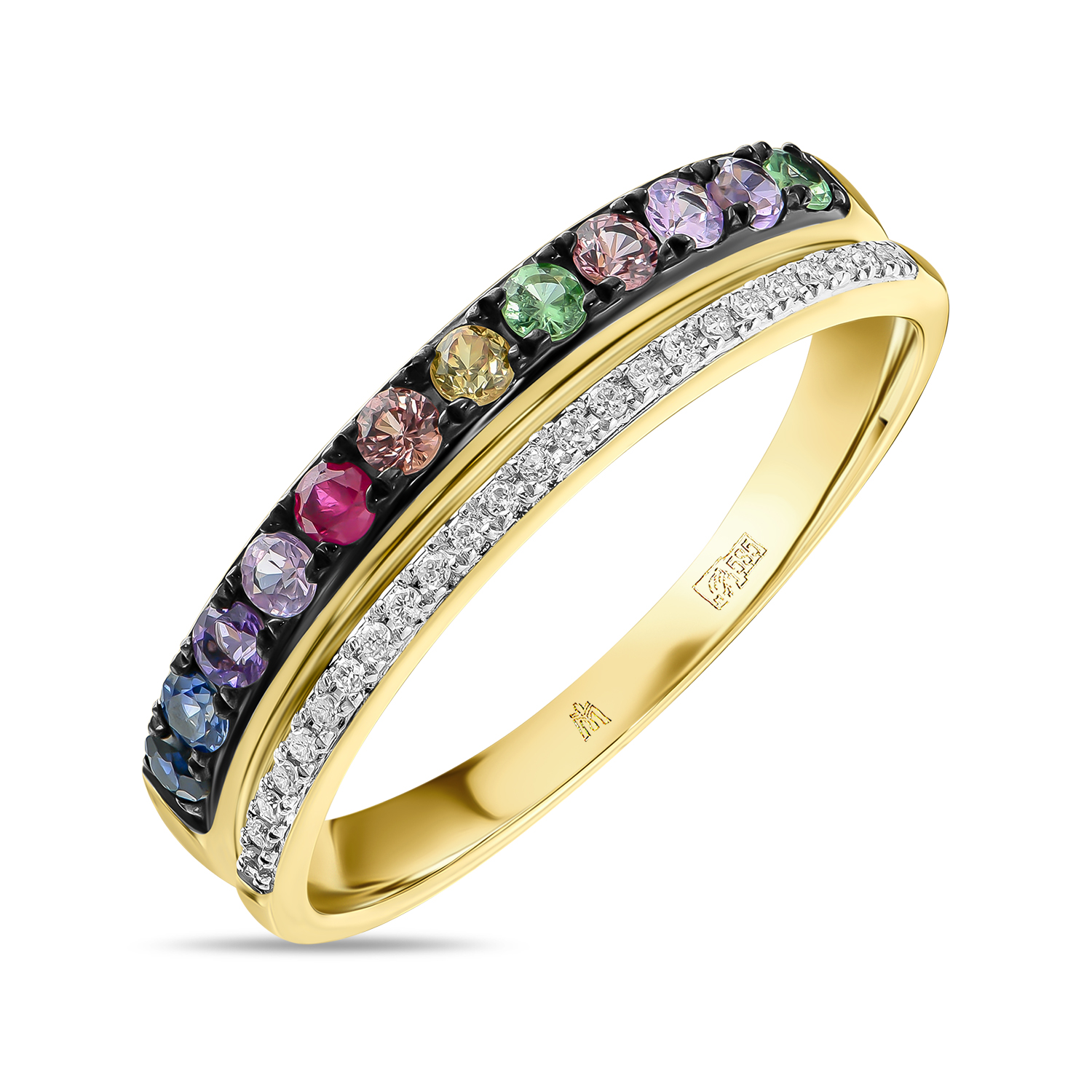 Кольцо с аметистами, бриллиантами, гранатами, рубином, сапфиром и цветными сапфирами МЮЗ - фото 1