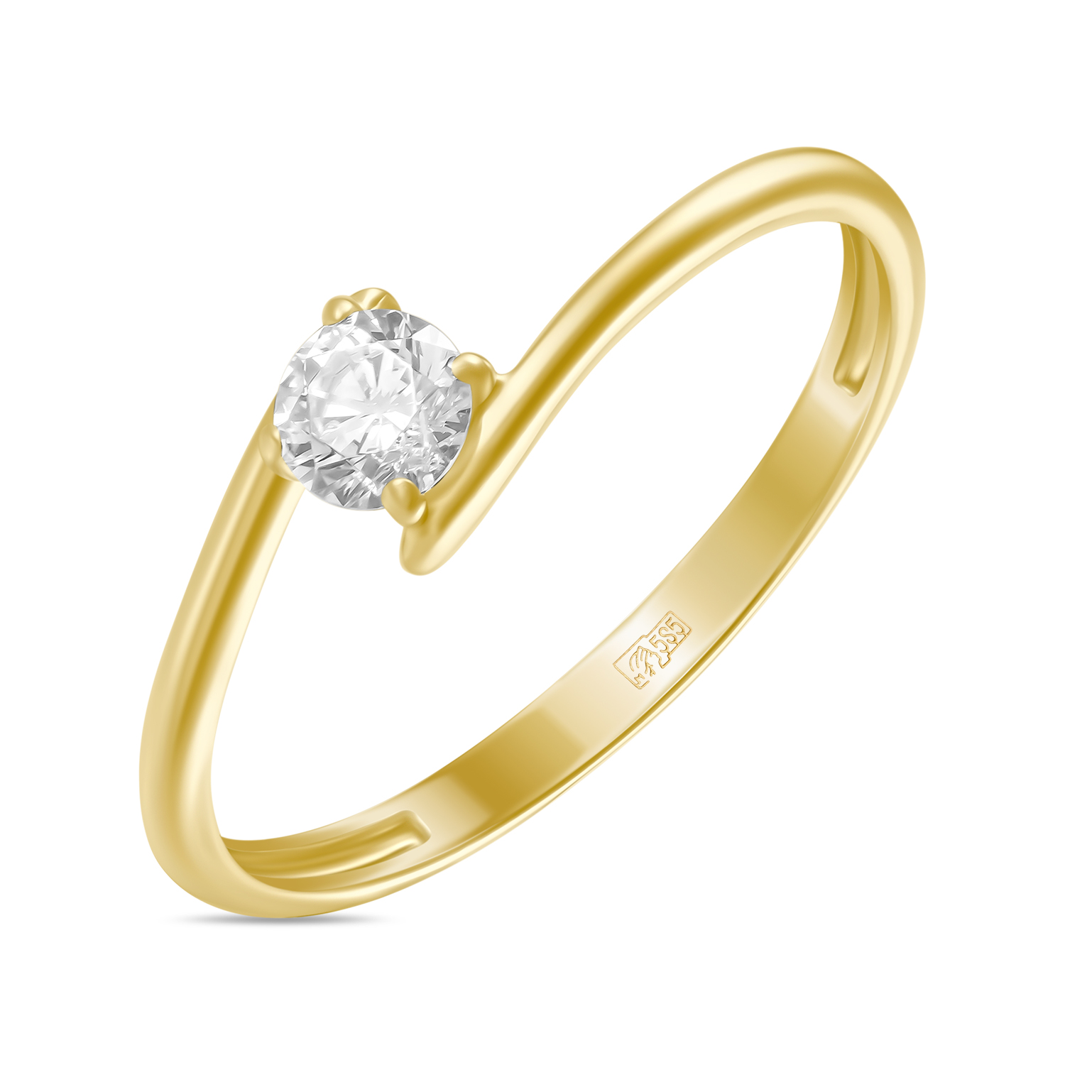 Золотое кольцо c фианитом, цвет желтый - фото 1