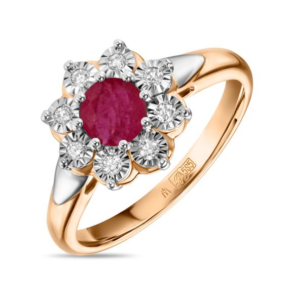 Кольцо с бриллиантами и облагороженным рубином R01-L-PL-35309-RO - Фото 1