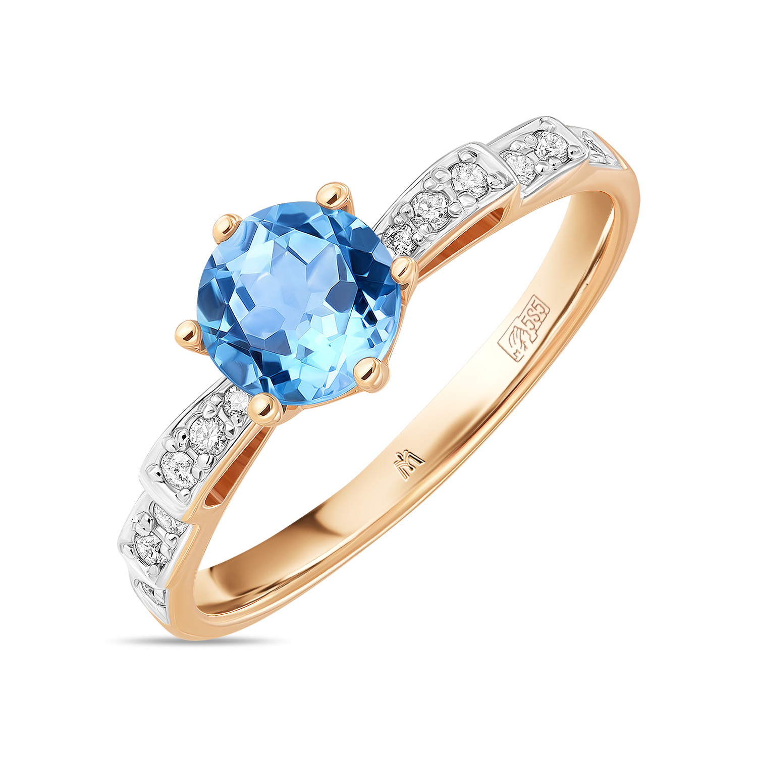 Золотое кольцо c топазом и бриллиантами, цвет белый - фото 1