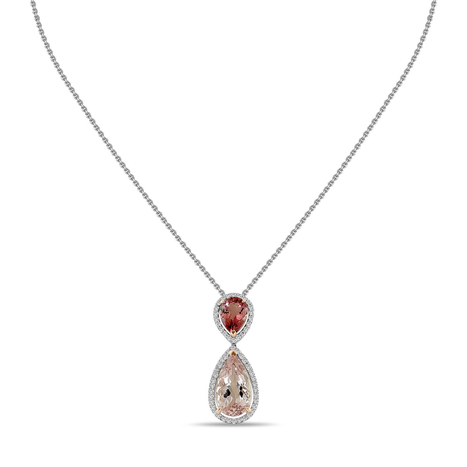 Колье с бриллиантами, морганитом и турмалином МЮЗ, цвет бело-красный - фото 1