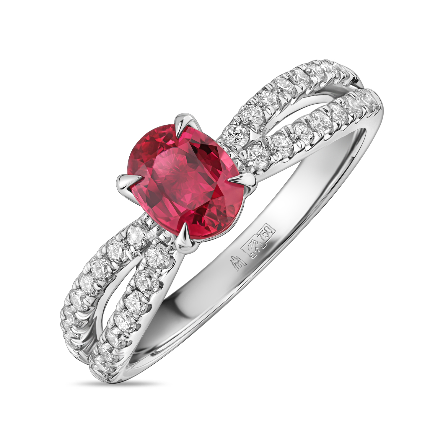Кольцо с бриллиантами и рубином МЮЗ, цвет белый - фото 1
