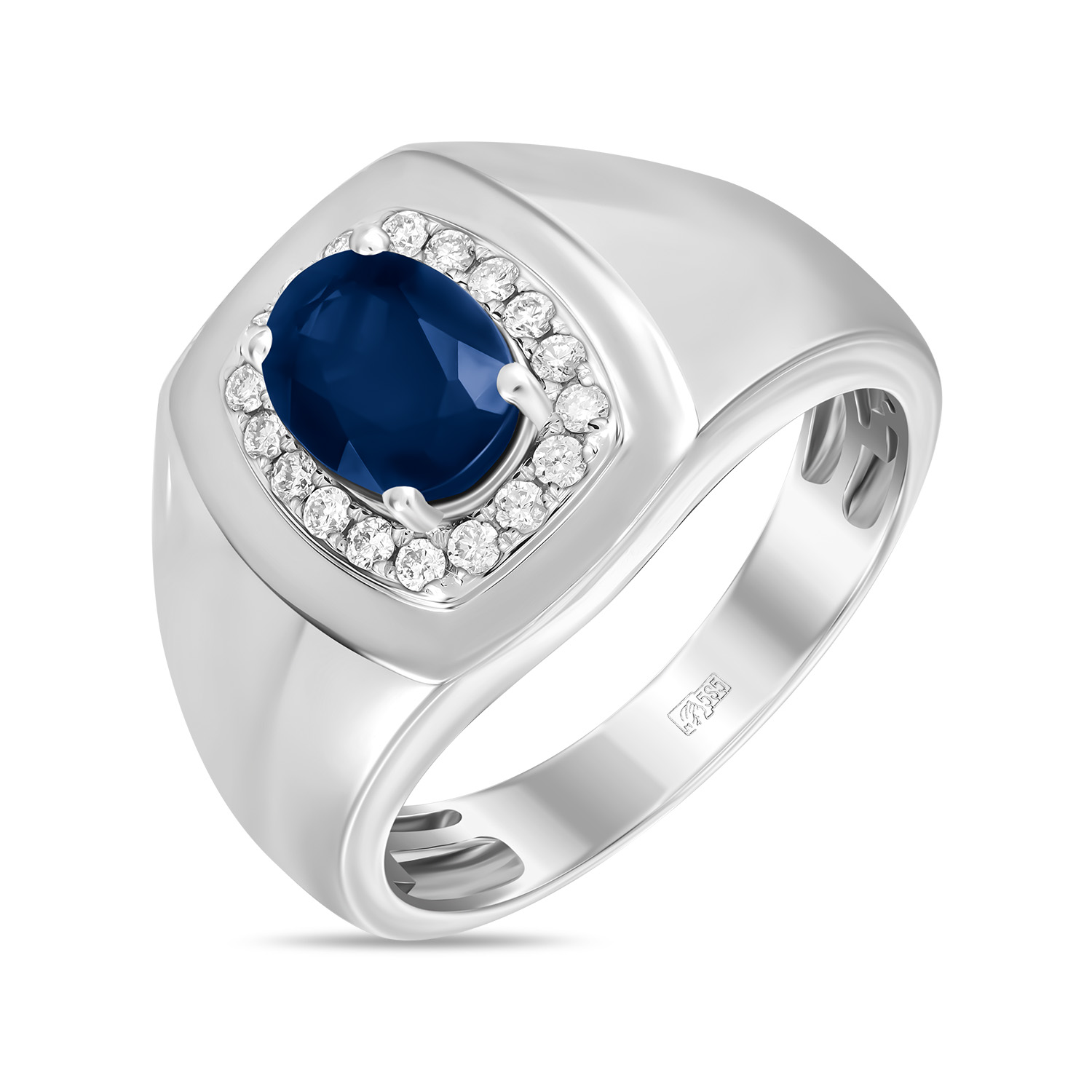 Золотое кольцо c бриллиантами и сапфиром, цвет белый - фото 1