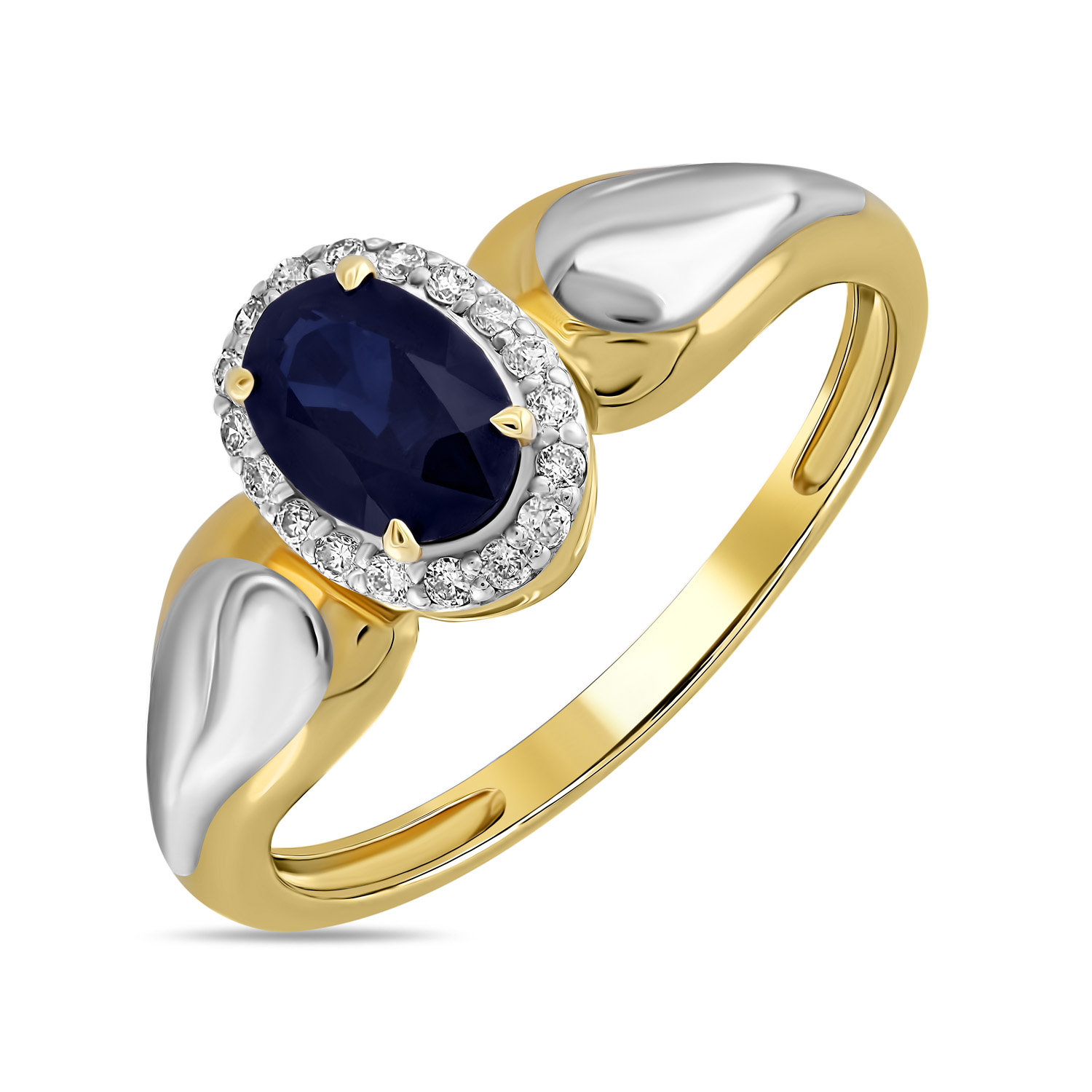 Золотое кольцо c бриллиантами и сапфиром, цвет красный - фото 1