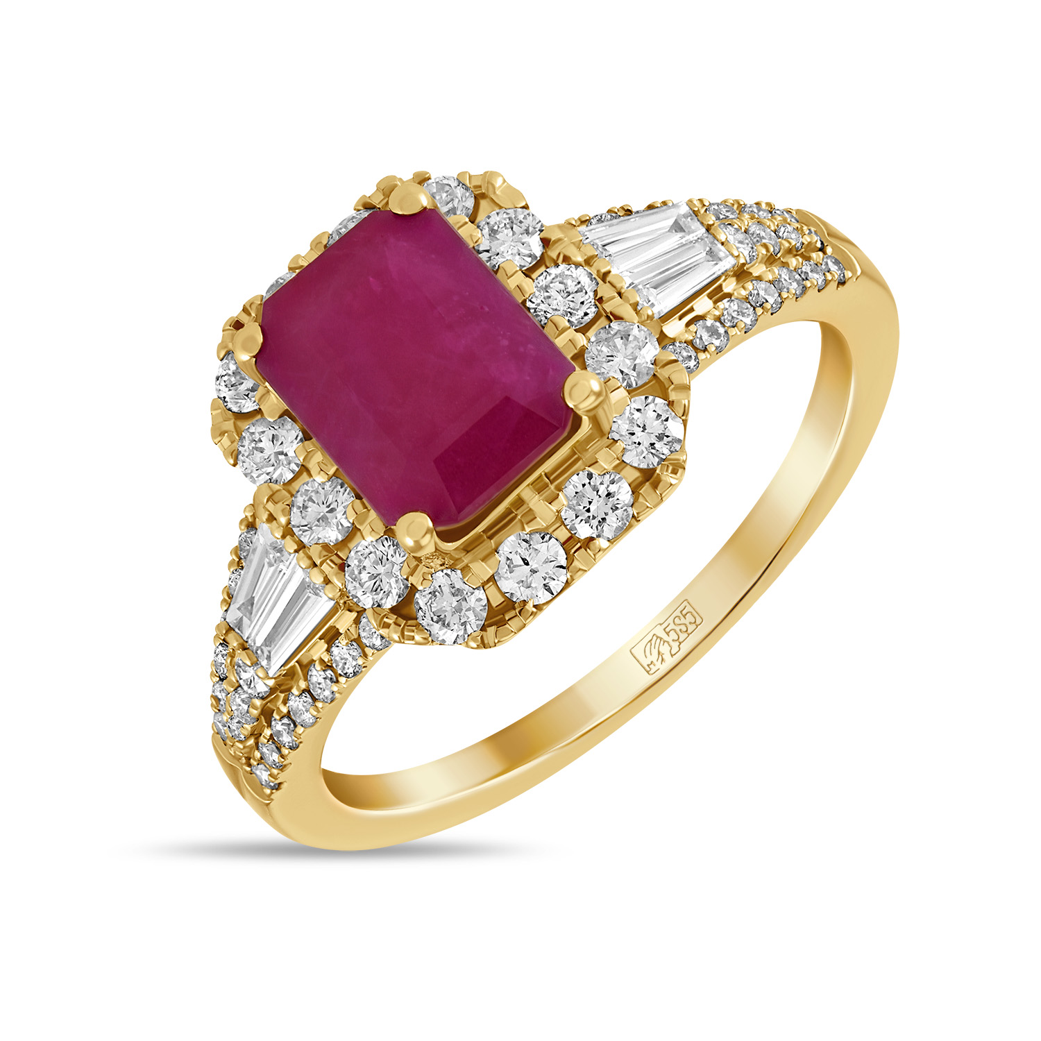 Золотое кольцо с рубином и 4 бриллиантами