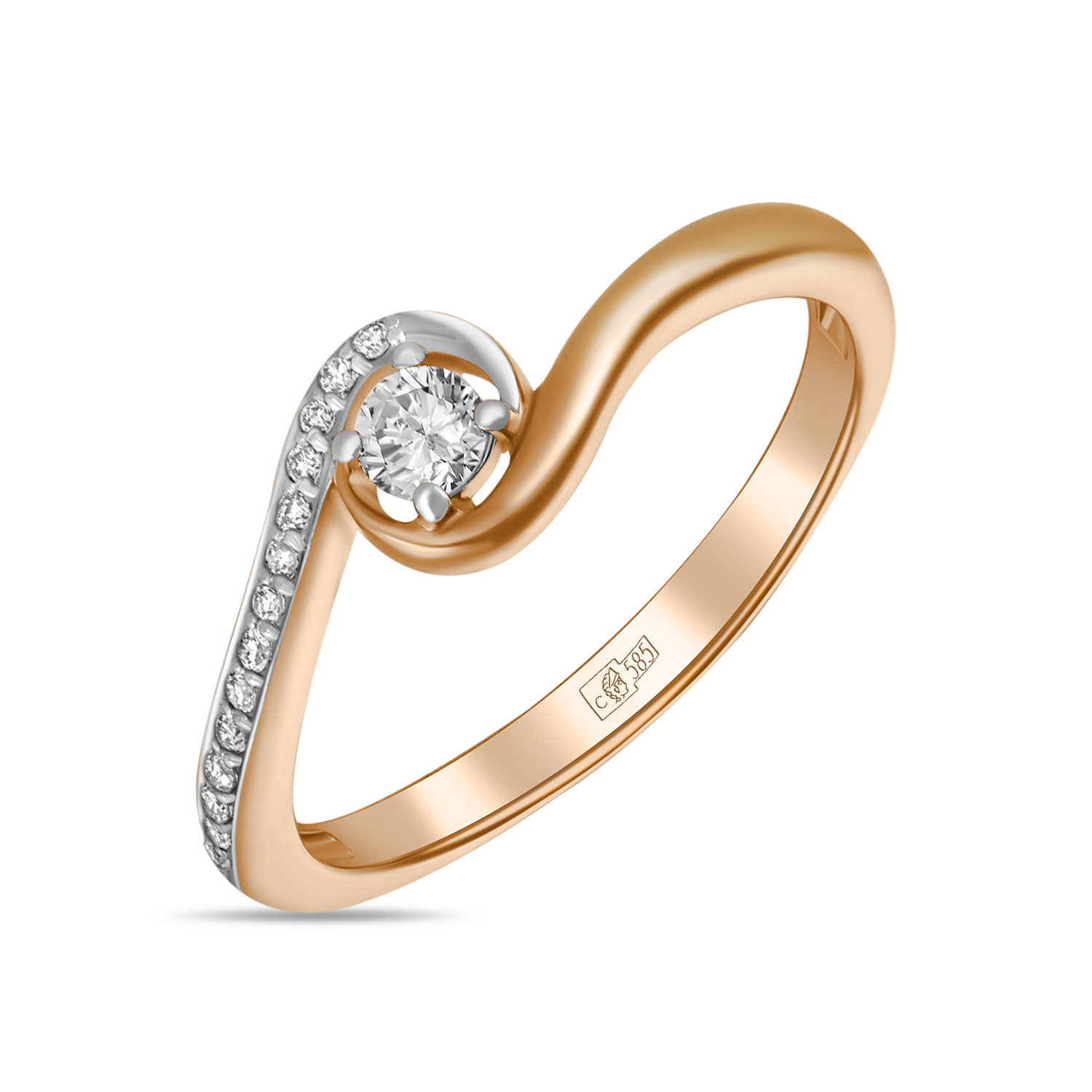 Золотое кольцо c бриллиантами, цвет красный - фото 1
