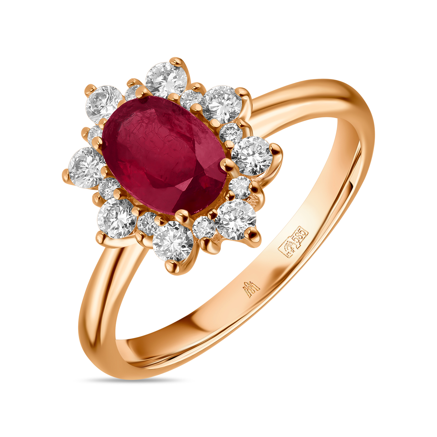 Кольцо c бриллиантами и облагороженным рубином, цвет красный - фото 1