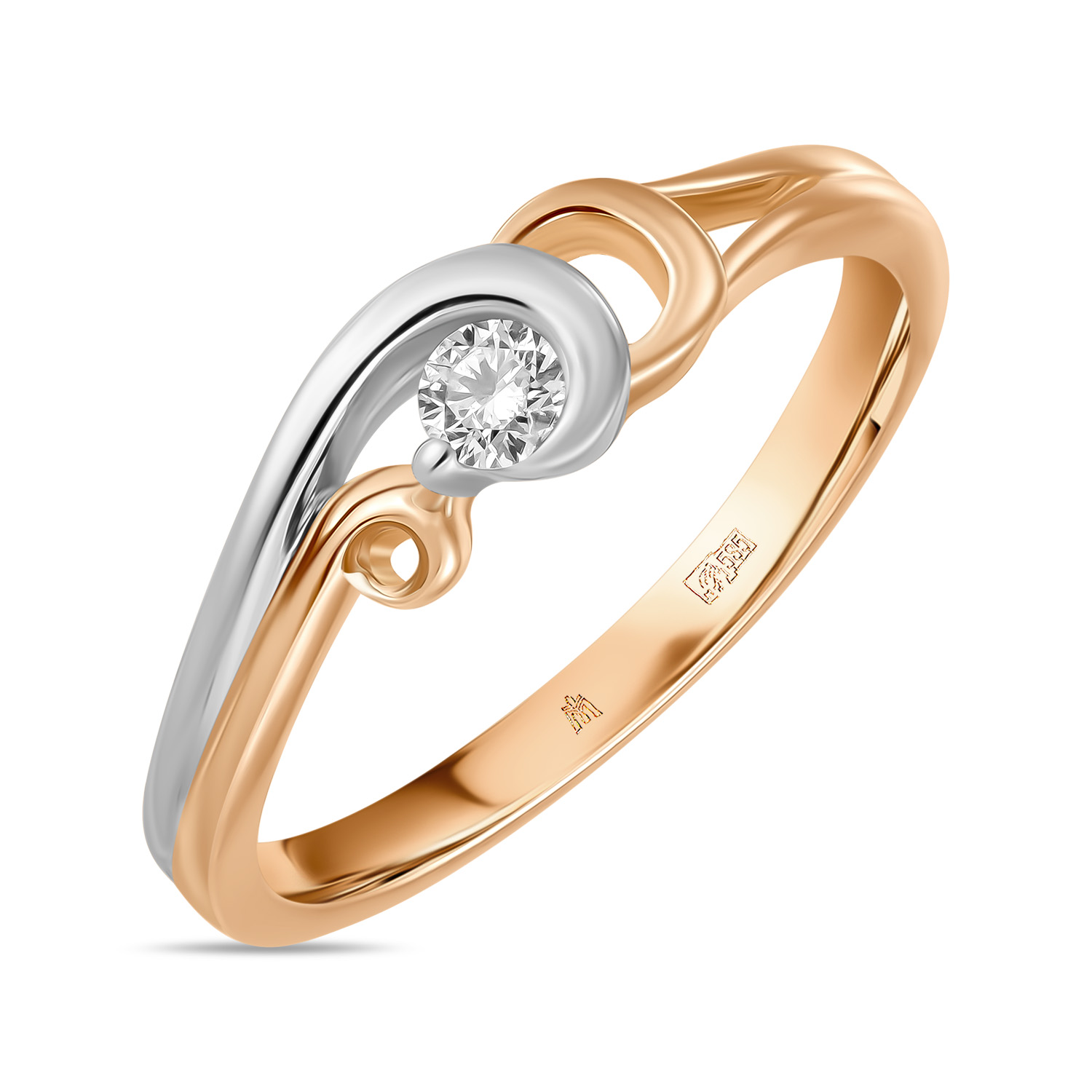 Золотое кольцо c бриллиантом, цвет желтый - фото 1