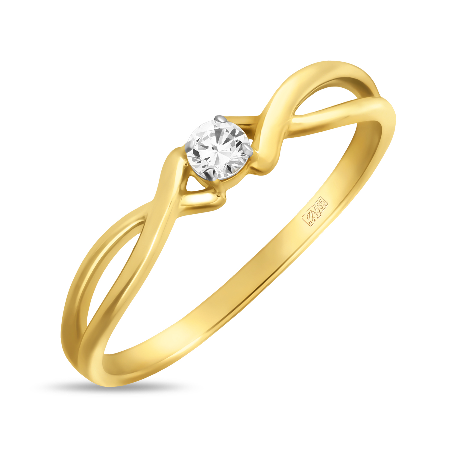 Золотое кольцо c фианитом, цвет желтый - фото 1