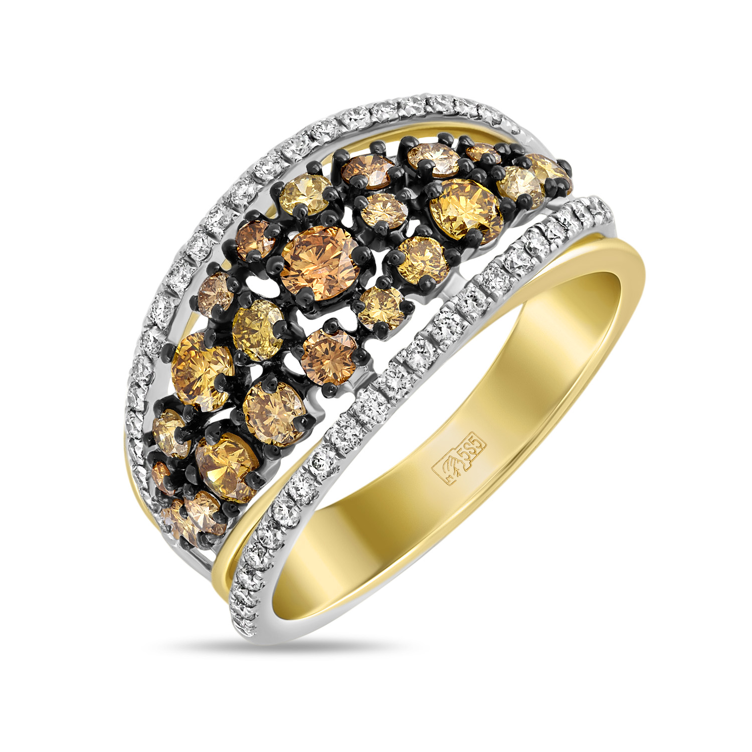 Золотое кольцо c бриллиантами, цвет желтый - фото 1