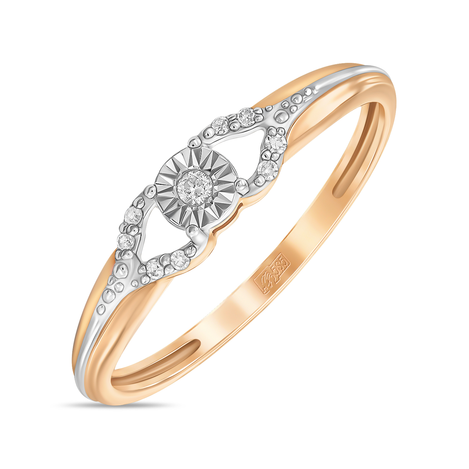 Золотое кольцо c бриллиантом, цвет белый - фото 1