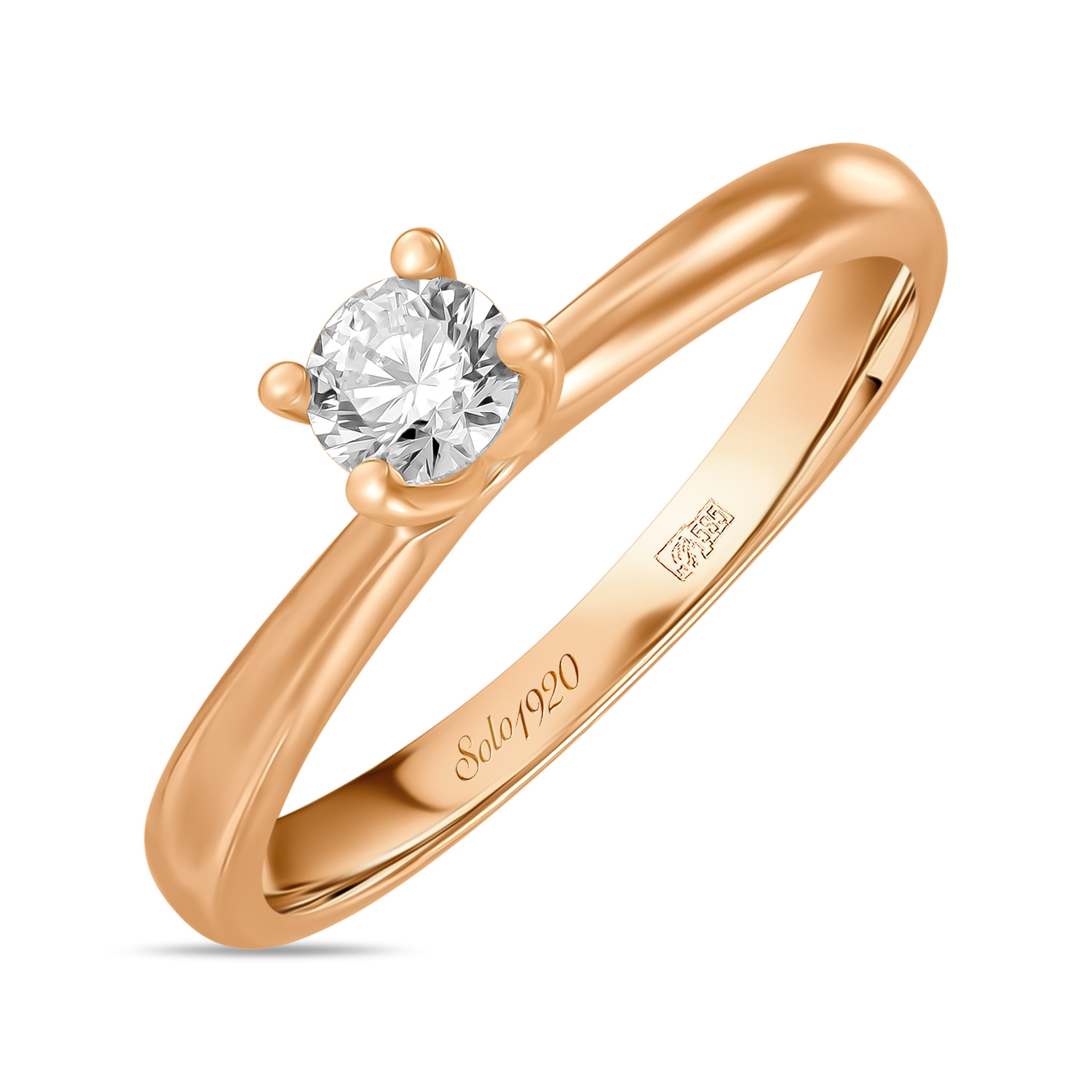 Золотое кольцо c бриллиантом, цвет белый - фото 1