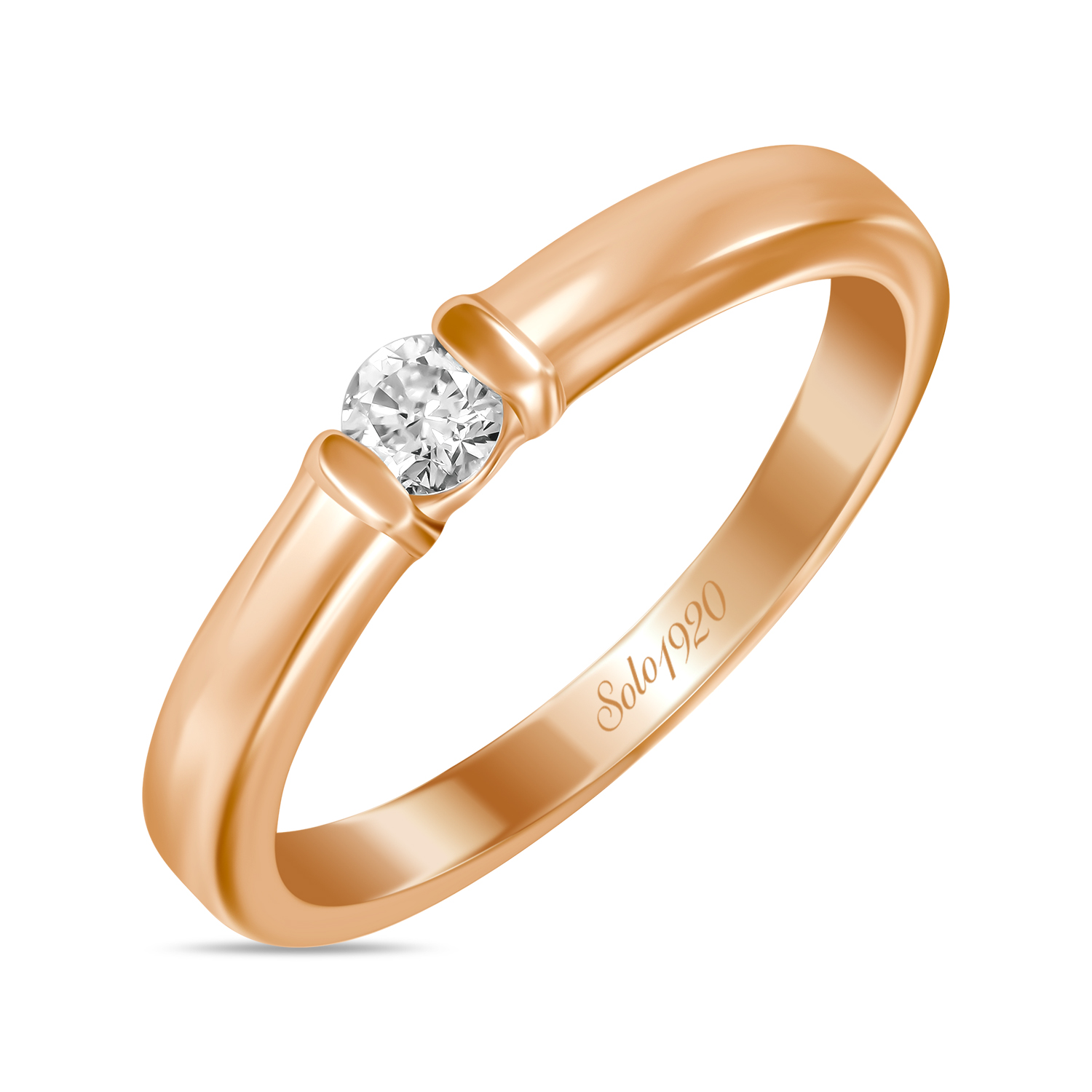 Золотое кольцо c бриллиантом, цвет красный - фото 1