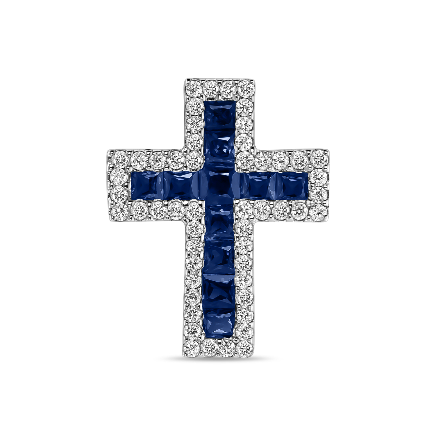 Крест с бриллиантами и сапфирами МЮЗ, цвет белый