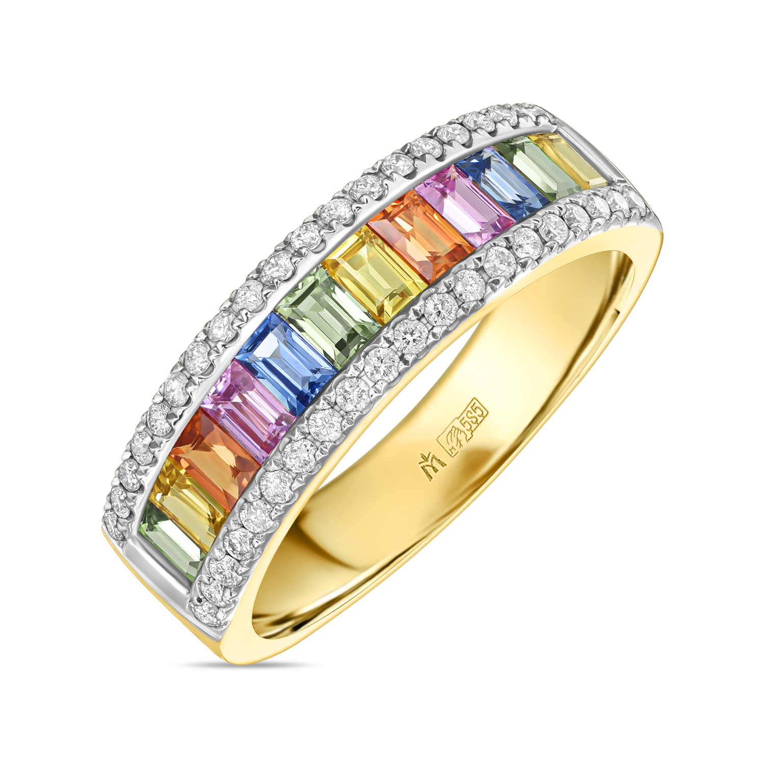 Кольцо с бриллиантами и цветными сапфирами МЮЗ - фото 1