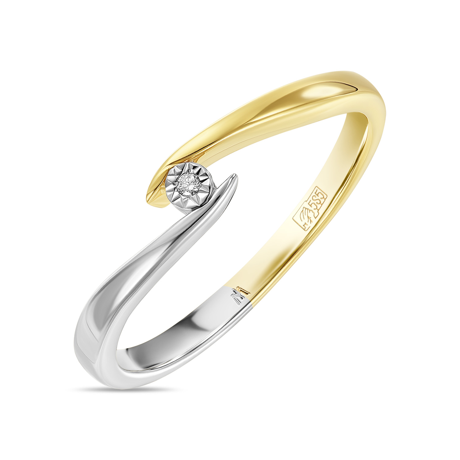 Золотое кольцо c бриллиантами, цвет желто-белый - фото 1