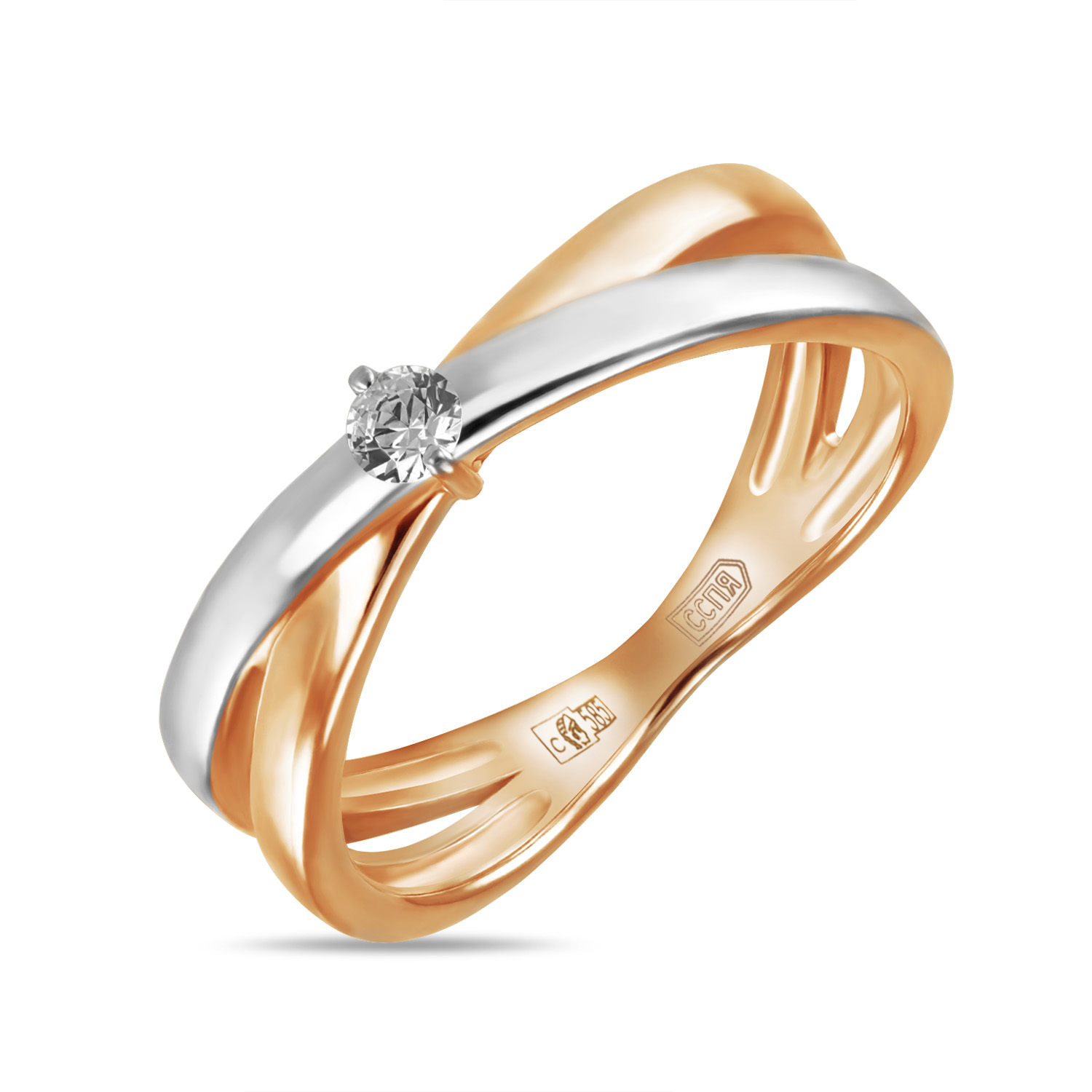 Золотое кольцо c фианитом, цвет белый - фото 1