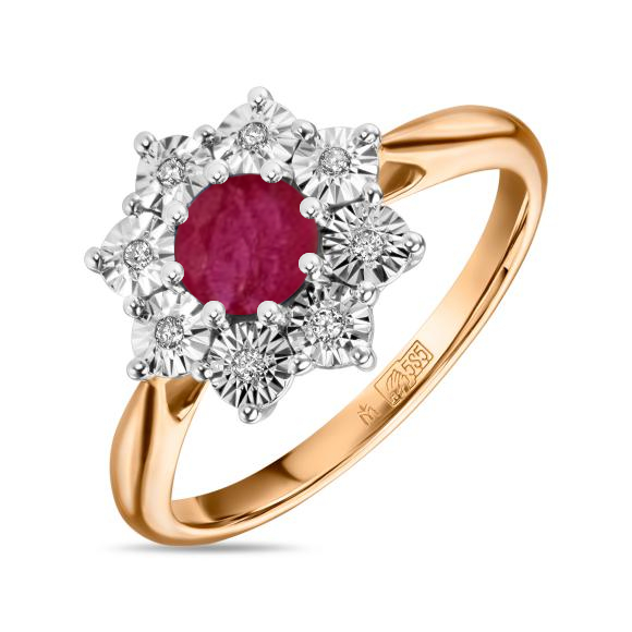 Кольцо с бриллиантами и облагороженным рубином R01-L-PL-35313-RO - Фото 1