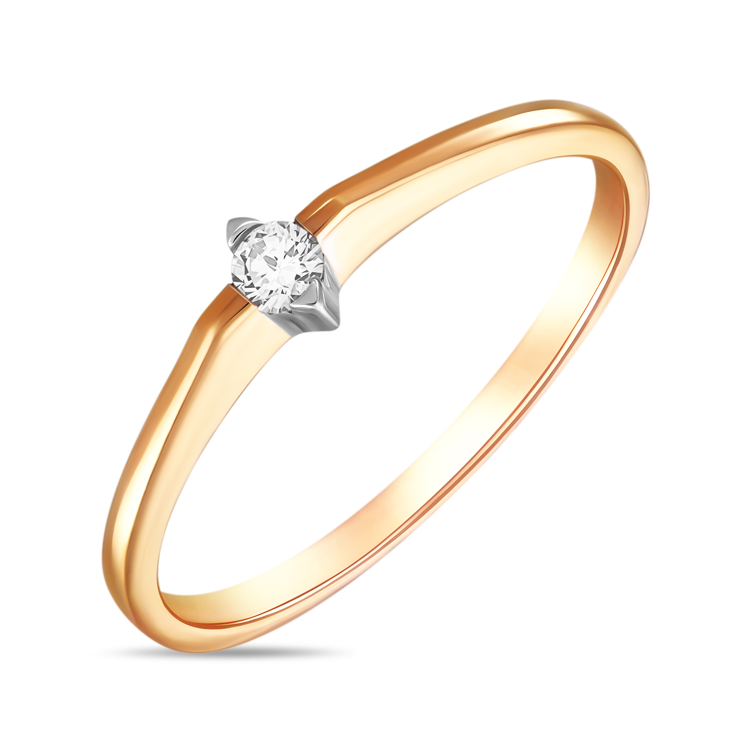 Золотое кольцо c бриллиантом, цвет красный - фото 1