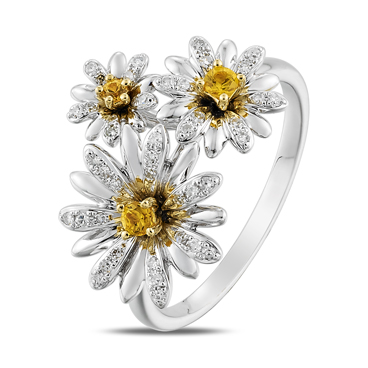 Золотое кольцо с бриллиантами и цветными сапфирами МЮЗ
