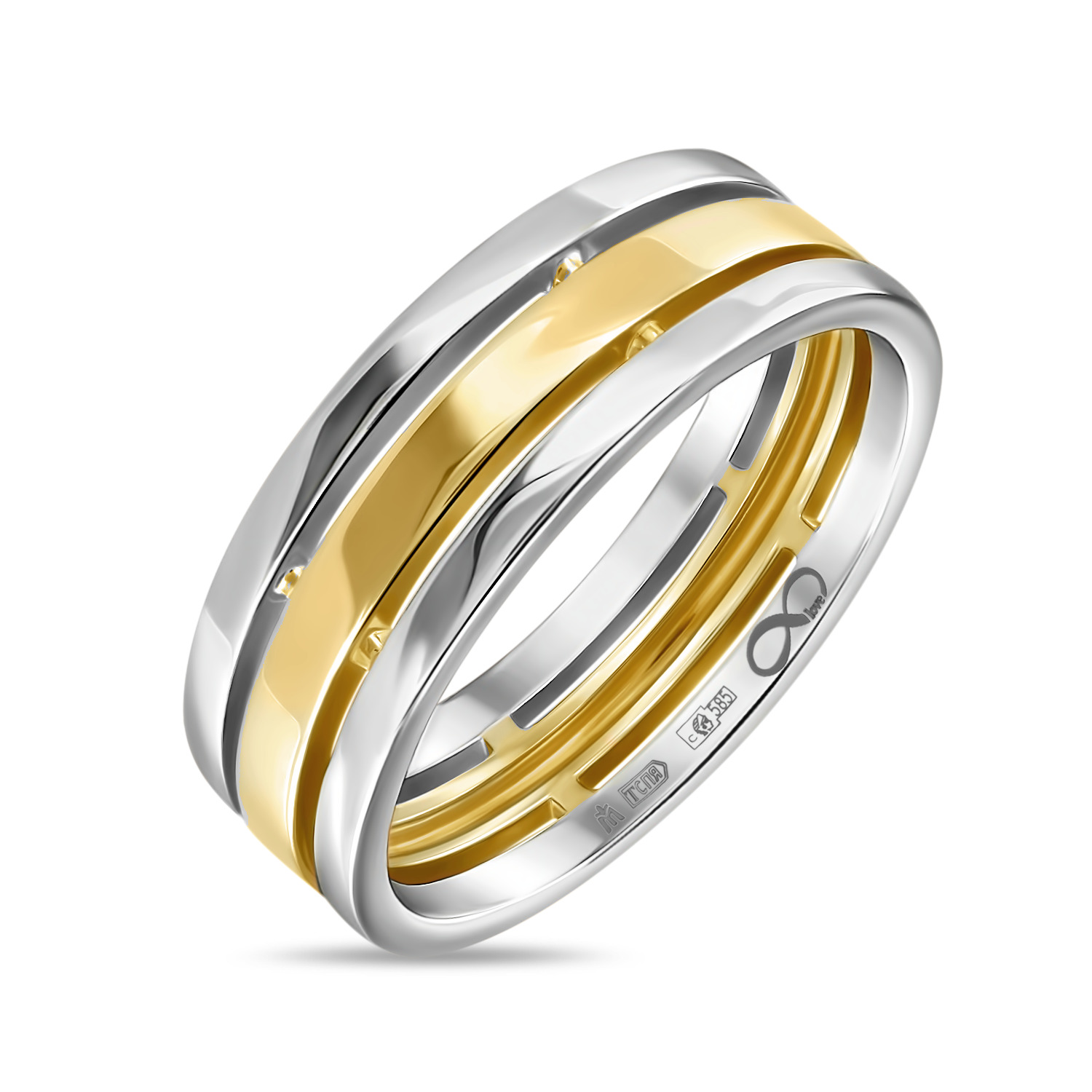 Золотое кольцо, цвет желто-белый - фото 1