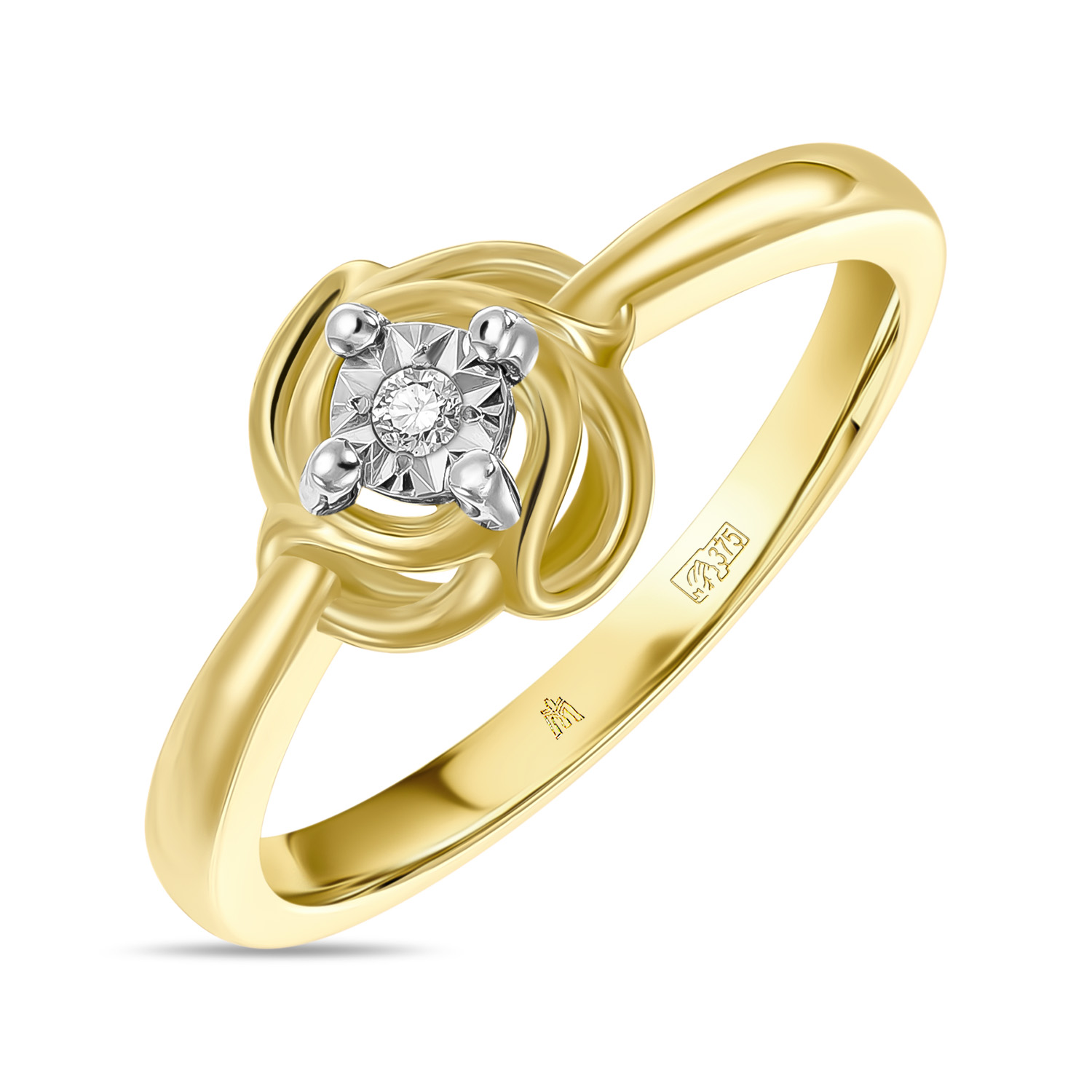 Золотое кольцо c бриллиантом, цвет желтый - фото 1