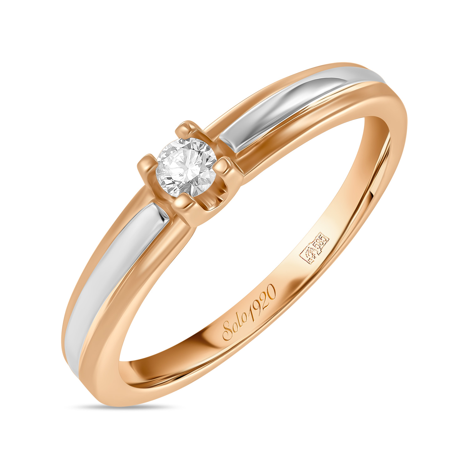 Золотое кольцо c бриллиантами, цвет красно-белый - фото 1
