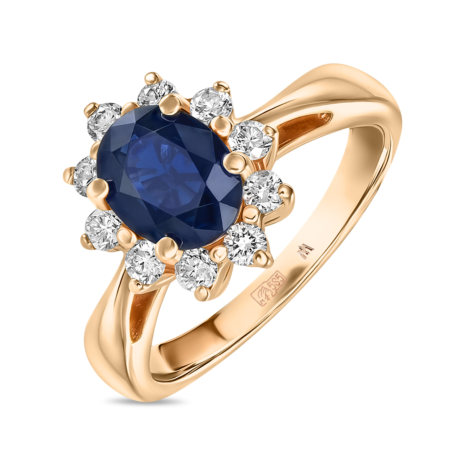 Золотое кольцо с сапфиром и бриллиантами 1387144