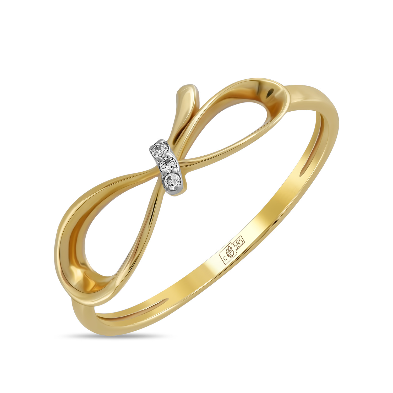 Золотое кольцо c фианитами, цвет желтый - фото 1
