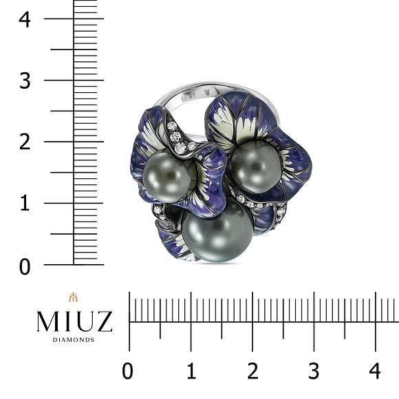 Кольцо с эмалью, имитацией жемчуга и фианитами R152-SR1063-HBL - Фото 2