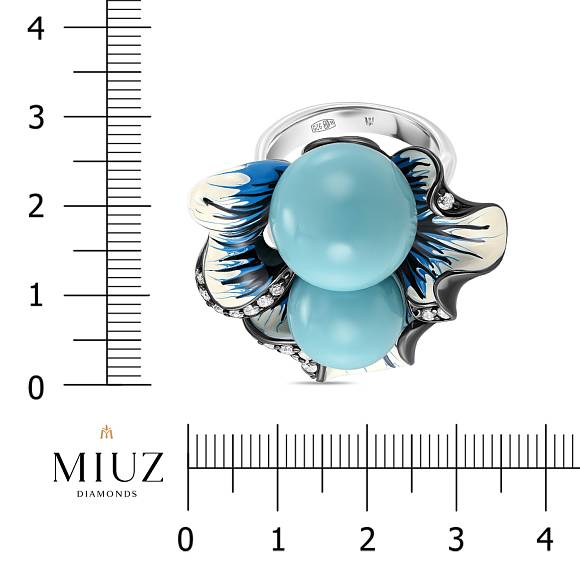 Кольцо с эмалью, имитацией бирюзы и фианитами R152-SR1066-HBU - Фото 3