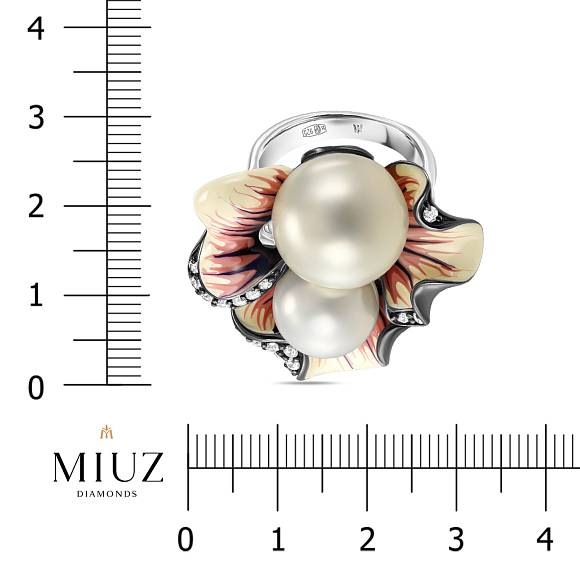 Кольцо с эмалью, имитацией жемчуга и фианитами R152-SR1066-H - Фото 3