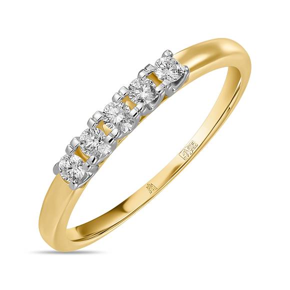 Обручальное кольцо-дорожка из золота с 5 бриллиантами (0,17 карат) R01-35777 - Фото 1