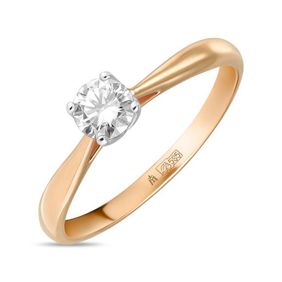 Золотое кольцо с бриллиантом круглой огранки (0,23 карат) R01-SOL73-025-G2 - Фото 1