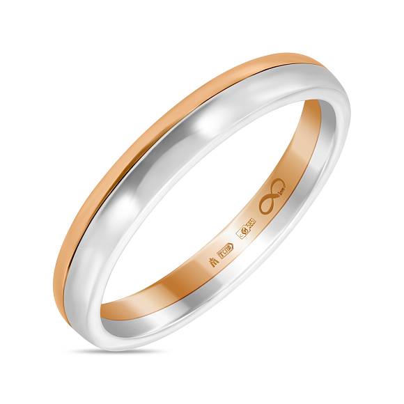 Двойное обручальное кольцо из красного и белого золота 585 пробы R01-WED-00082 - Фото 1
