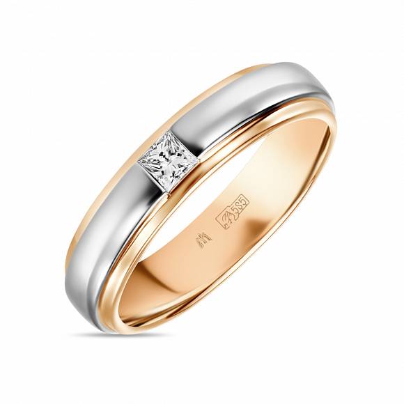 Обручальное кольцо из красного и белого золота с бриллиантом R01-WED-00121 - Фото 1