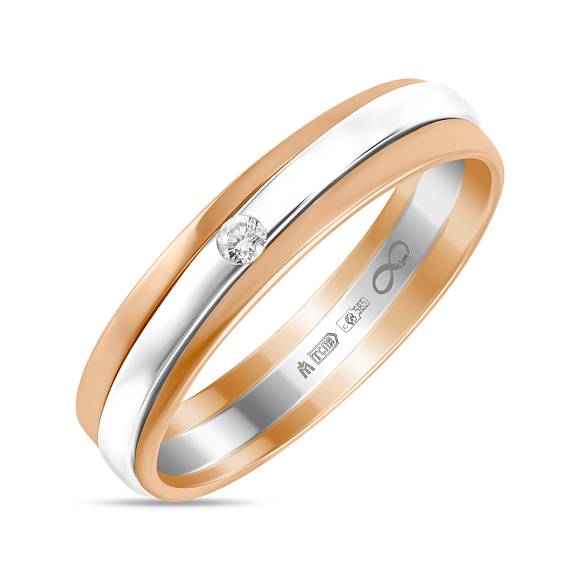 Обручальное кольцо из красного и белого золота с бриллиантом R01-WED-00088 - Фото 1