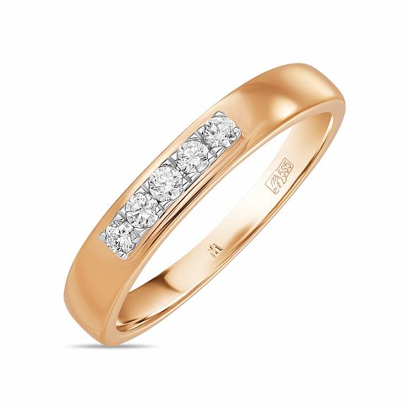 Обручальное кольцо-дорожка из золота с 5 бриллиантами R127-FROF6317G-0.18 - Фото 1