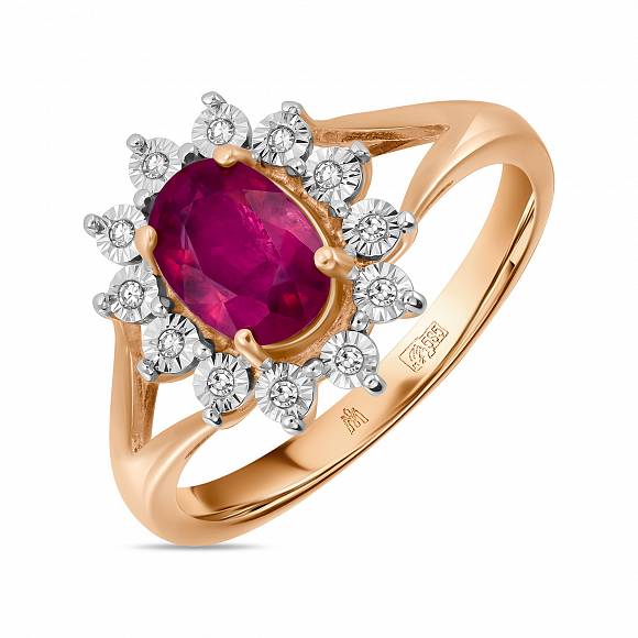 Кольцо с бриллиантами и облагороженным рубином R01-34115-RO - Фото 1
