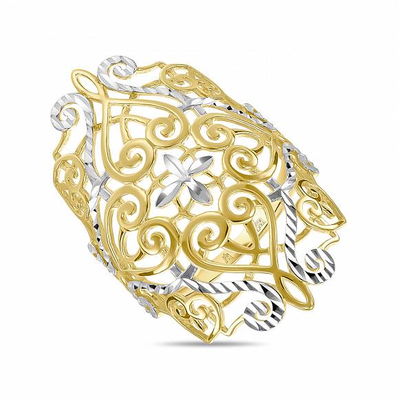 Ажурное кольцо из желтого золота 585 пробы с алмазной гранью R2020-300040193041 - Фото 1