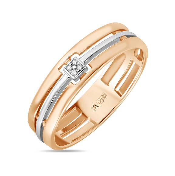 Обручальное кольцо из красно-белого золота с 4 бриллиантами R01-WED-00146 - Фото 1