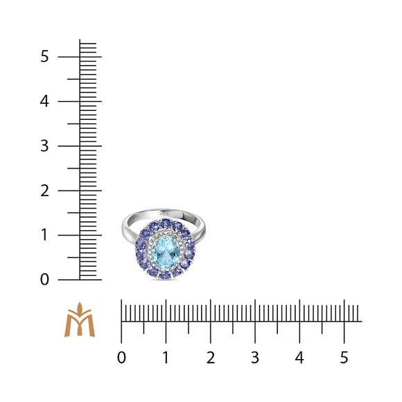 Кольцо с аквамарином, бриллиантами и танзанитами R01-TN-35790-MIX - Фото 2