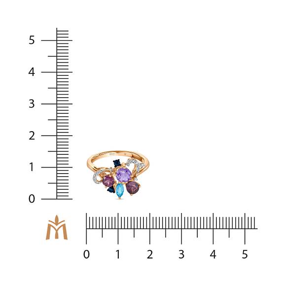 Кольцо с аметистом, топазом, бриллиантами, родолитом и сапфирами R108-1982635AAXX-R17 - Фото 2