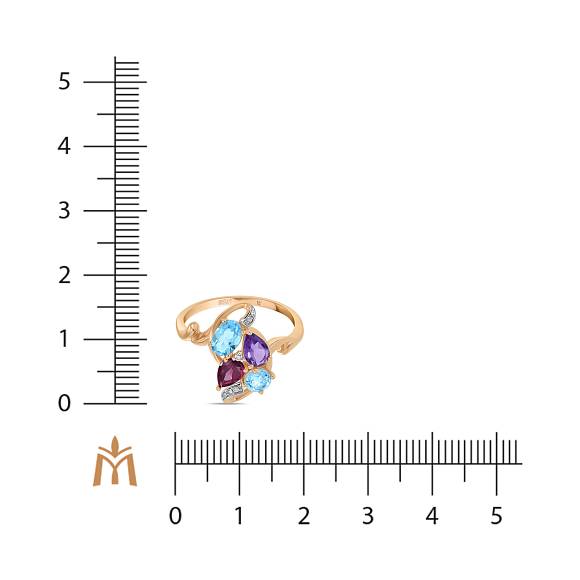 Кольцо с аметистом, топазом, бриллиантами и родолитом R175-R31299 - Фото 2