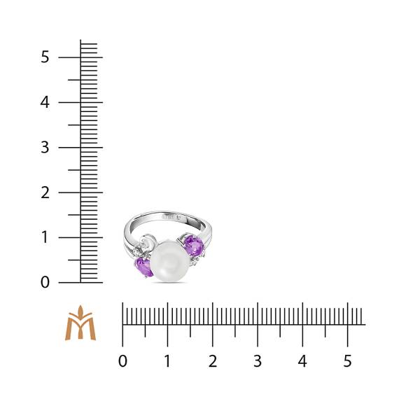 Кольцо с аметистами, жемчугом и фианитами R256-GR2591-PL-S - Фото 2