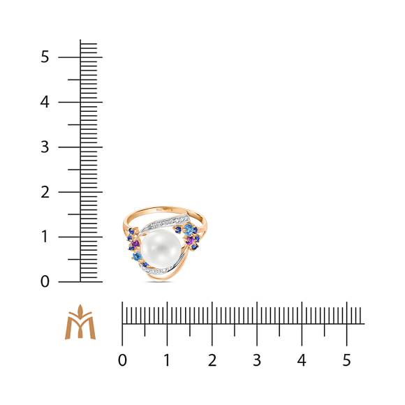 Кольцо с аметистами, топазами, жемчугом и фианитами R2031-791162-MIX - Фото 2