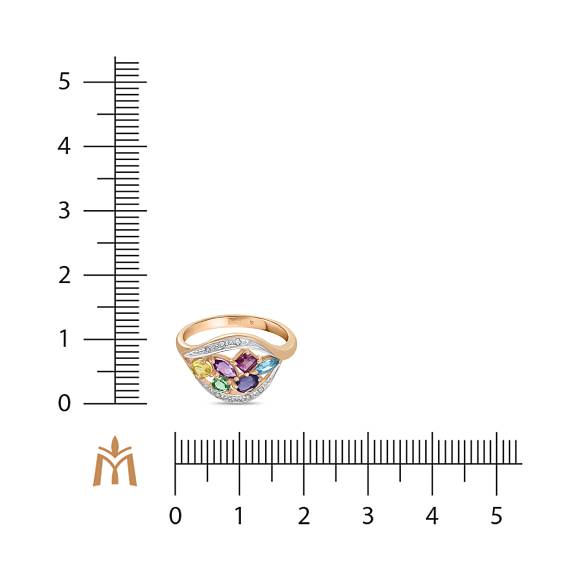 Кольцо с аметистом, топазом, цитрином, бриллиантами, иолитом, кварцем и родолитом R4150-D-0695MIXR17 - Фото 2