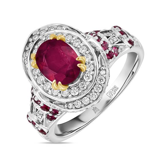 Кольцо с бриллиантами, облагороженным рубином и рубинами R01-34218-RO - Фото 1