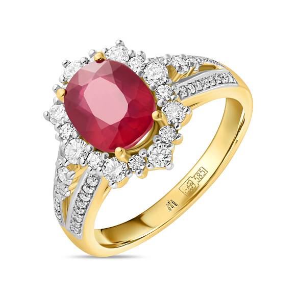 Кольцо с бриллиантами и облагороженным рубином R01-EX-52698-RO - Фото 1